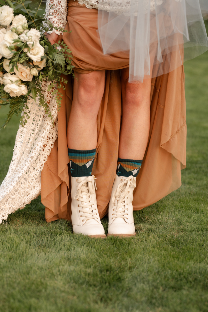 Mclean's boots and socks under wedding dress